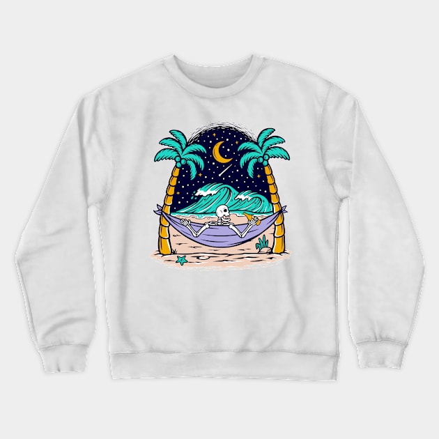 A skeleton spending the night by the sea Crewneck Sweatshirt by Dawaly